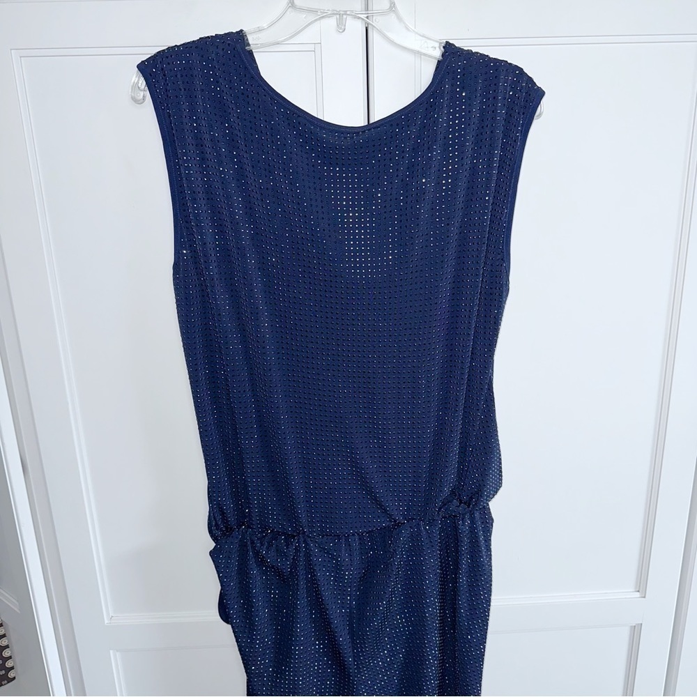 Grayse Jumpsuit Diamond Pave Cowl Neck Navy Stud Large CottageCore Y2K Glam - Picture 10 of 15